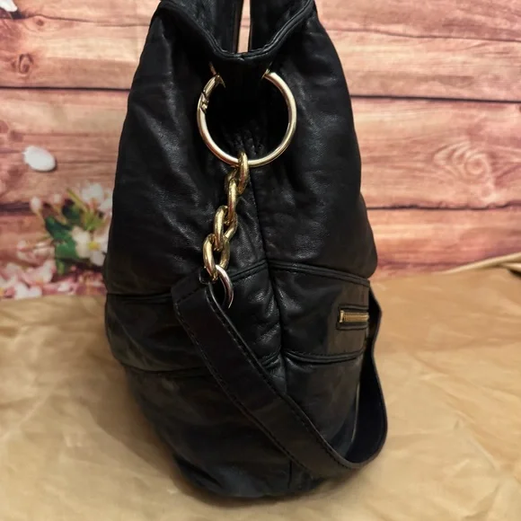 Michael Kors Jamesport Black Leather Hobo Shoulder Bag Large MK Purse - Picture 6 of 11